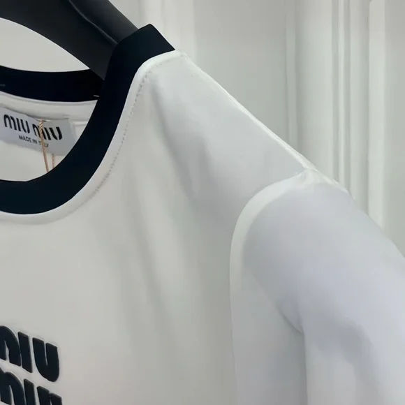 Miu Miu White Flocked Logo Short-Sleeve T-Shirt, - Picture 5 of 5
